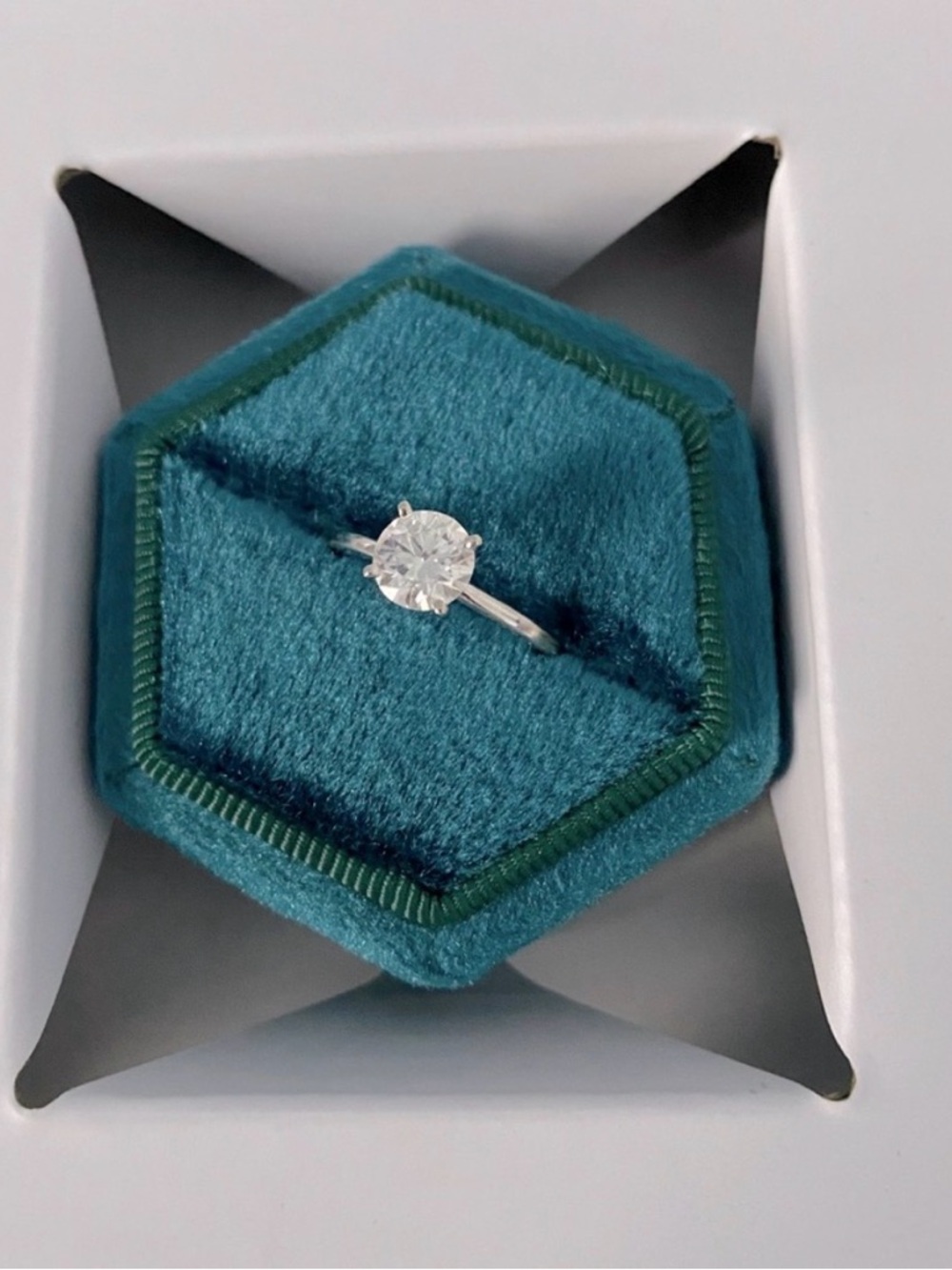 Solitaire Round-Cut Silver Ring in Teal Accent